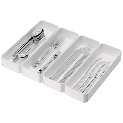 Silverware Organizer Tray for Kitchen Drawer Cabinet Single Cutlery Holder | Small Stackable utensil shallow trays individual plastic fork knife spoon