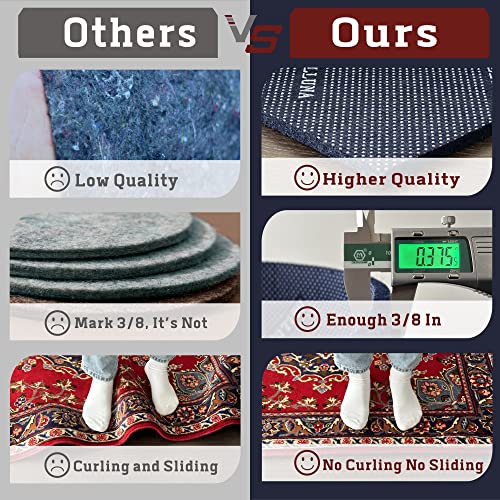 DELLUNA Non-Slip Area Rug Pad 3'x5', 3/8" Thick Double Side Rubber + Felt, Premium Deluxe Cushioned- Safe for All Floors, Adds Comfort and Protection, Ultra Strong Grip, Stop Rug from Moving.