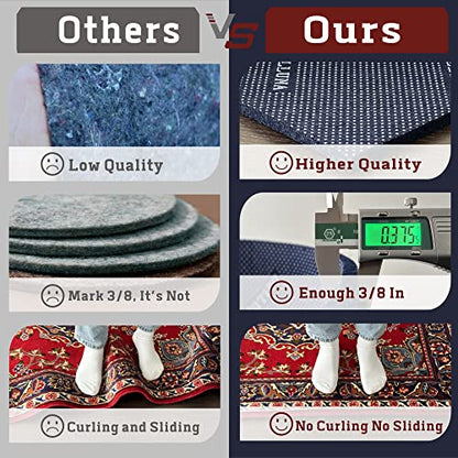 DELLUNA Non-Slip Area Rug Pad 3'x5', 3/8" Thick Double Side Rubber + Felt, Premium Deluxe Cushioned- Safe for All Floors, Adds Comfort and Protection, Ultra Strong Grip, Stop Rug from Moving.