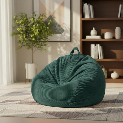ZhenLives Stuffed Animal Storage Bean Bag Chair Cover, Cover Only (No Filler), Corduroy Toy Organizer Floor Cushion Seat, 48 in/120 cm Slipcover for Teens & Adults,Green