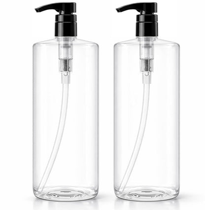Bar5F Empty Pump Bottles 32 oz. (1-Liter) BPA-Free Crystal-Clear USA 2-Pack | Large Refillable Containers for Shampoo, Conditioner, Body Wash, Lotion, Gel, Laundry Detergent, Hand Soap