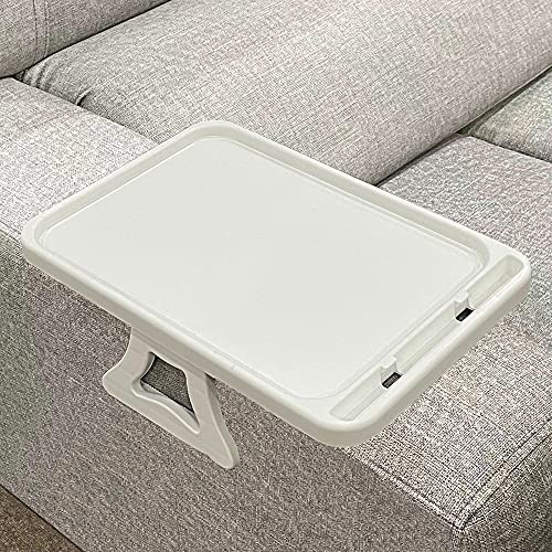Xchouxer Sofa Armrest Clip Table, TV Snack Tray, Handy Remote Controls/Drinks/Phone Holder (White)