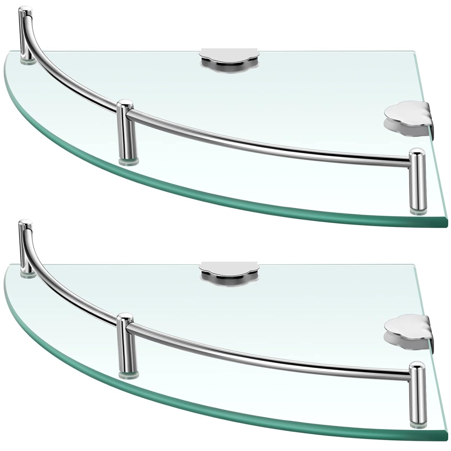 Crowye 8 Pcs Corner Shower Shelf 2-tier Glass Corner Shelf Stainless Steel Wall Mounted Bathroom Organizer for Storing Shower Gel Shampoo Brush, 9.25 Inches (Silver)