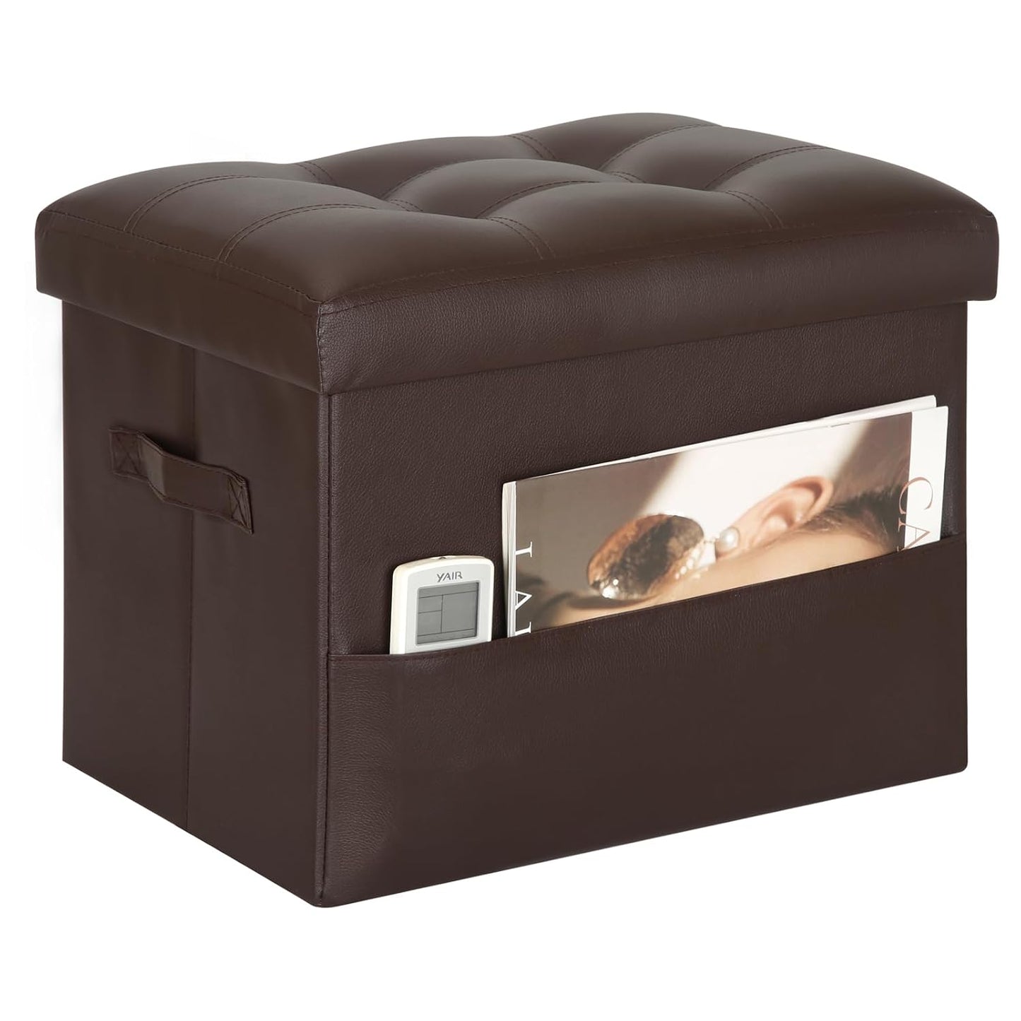Storage Ottoman Foot Rest Stool, Foldable Leather... (Brown | Faux Leather)