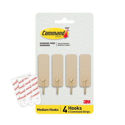 Command Medium Hooks, 4 Hooks, 6 Strips | Damage-Free Hanging with Adhesive, Heavy Duty Hanging Great for Home and Room Decor, Holds up to 3 lb