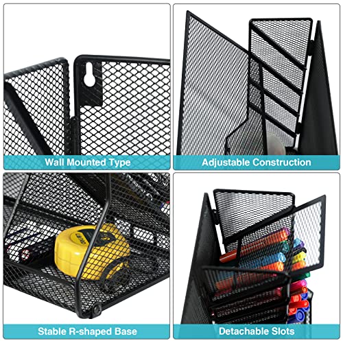 Jakyitvi Adjustable 5 Tiers Wall File Organizer Metal Hanging Holder Black | 5 tiers desk paper organizer, folder holder wall mount, mail organizer for home office, hanging document tray