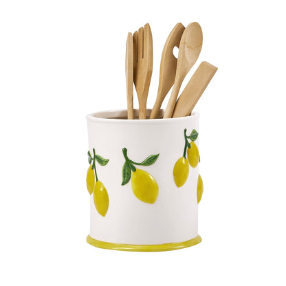 Lemon Handpainted Stoneware 6 inch Utensil Holder,... (Yellow | Stoneware)
