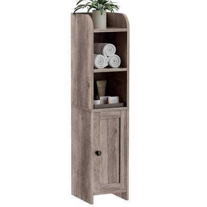 Small Bathroom Storage Cabinet, Narrow Toilet Paper Cabinet | Corner Floor Cabinet with Door and Shelves, Slim Bathroom Cabinet for Small Spaces, 7.9" D x 7.1" W x 31" H, Greige