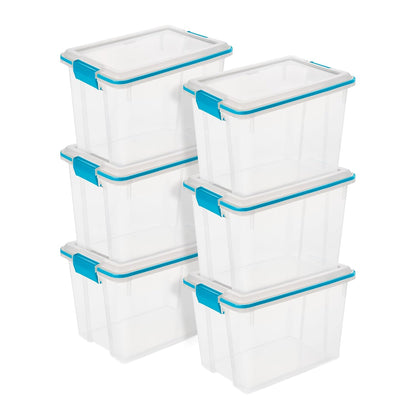 Sterilite 6-Pack Gasket Box, Clear Plastic Storage Bins with Latching Lids, 20 Qt - Large Stackable Tote Containers for Home, Closet, Bathroom, and Office Organization