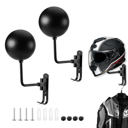 Motorcycle Helmet Holder (2 Pack) Wall Mount for Football /Bicycle Helmet | Helmet Hanger 180° Rotation Helmet Rack with Double Hook for Helmet, Hat, Cap, Sportswear, Motorcycle Accessories