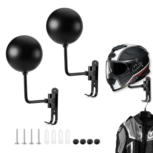 Motorcycle Helmet Holder (2 Pack) Wall Mount for Football /Bicycle Helmet | Helmet Hanger 180° Rotation Helmet Rack with Double Hook for Helmet, Hat, Cap, Sportswear, Motorcycle Accessories