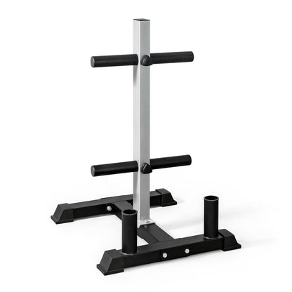 Olympic Bumper Plate Tree Rack with Barbell Holder... (Alloy Steel)