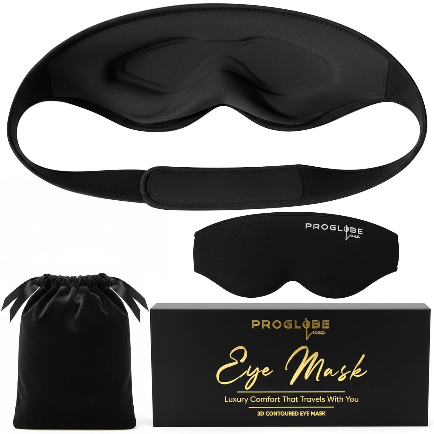 Luxe Luxury Sleep Mask for Back & Side Sleepers, 100% Light Blocking 3D Eye Mask with Zero Pressure Eye Cups, Lash-Friendly, Soft Breathable Night Mask for Travel & Naps, Black