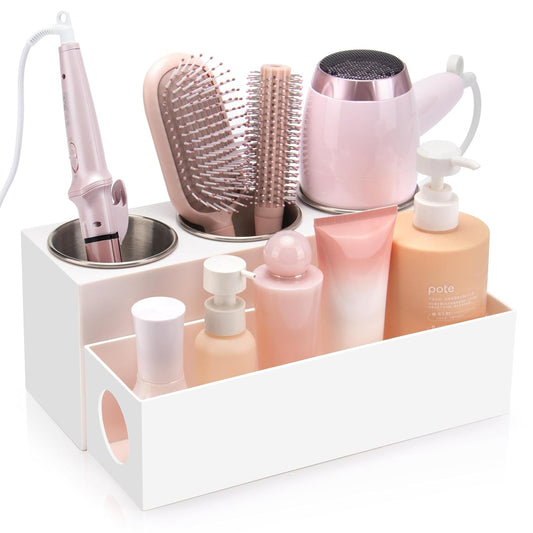 Hair Tool Organizer with 3 Stainless Steel Cups, Cooling Hot Tools | Bathroom Vanity Storage, Hair Styling Accessorier Hair Dryer, Blow Dryer, Curling Iron, Flat Iron, Hair Straightener