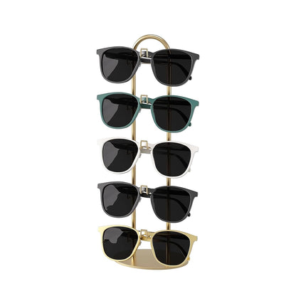 Metal Sunglass Organizer,Glasses Holder,Eyeglass Holder,Sunglass Storage Eyeglasses Rack Metal Frame for 5 Pairs (1, Gloden)