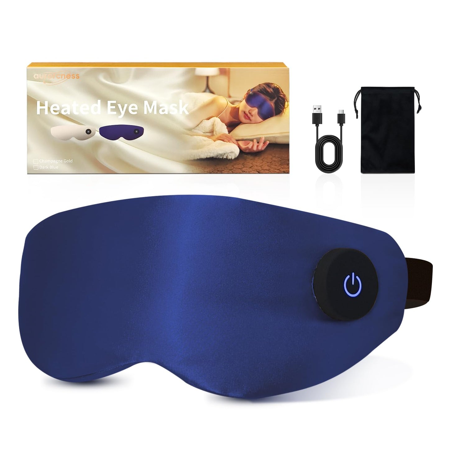 Aurorcness Heated Eye Mask for Dry Eyes – Cordless Warm Eye Compress, 100% Mulberry Silk Sleep Mask with Graphene Heating, 3 Heat Levels and Auto Shut-Off, Rechargeable & Washable