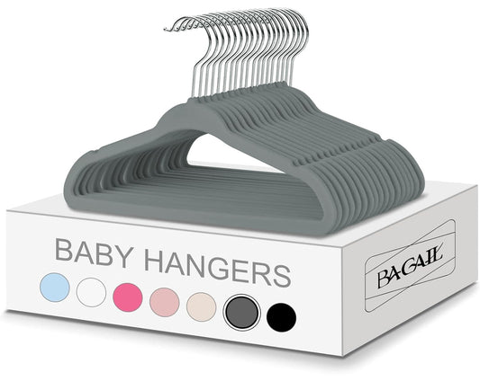 BAGAIL 50 Pack Kids Velvet Hangers 11 Inches Children's Clothes Hangers Non-Slip Baby Hangers for Infant/Toddler (Grey)