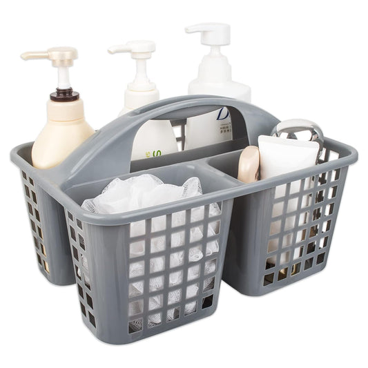 Portable Shower Caddy Basket Plastic Storage Basket with Compartments Grey | Sturdy Large Capacity Cleaning Supplies Organizer Divided Tool Bin for Bathroom Kitchen Bedroom College Dorm Essentials