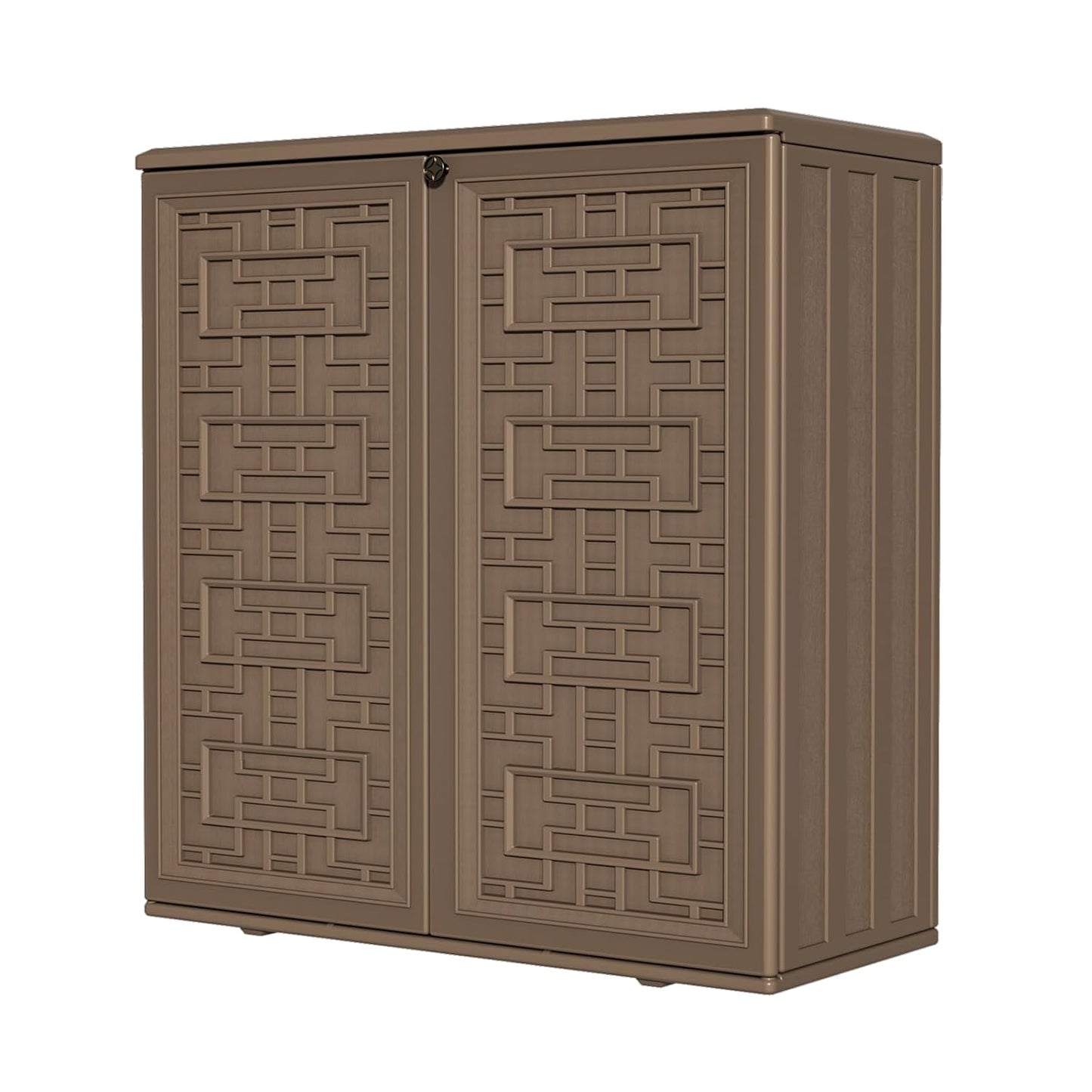 HOMSPARK Indoor/Outdoor Storage Cabinet with Doors and Shelf, 34”x16”x36” HDPE Plastic Storage Box for Patio, Balcony, Multi-Purpose for Tools, Brown