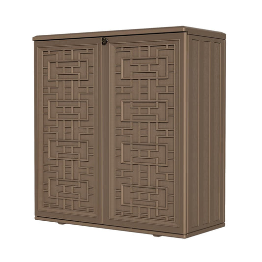HOMSPARK Indoor/Outdoor Storage Cabinet with Doors and Shelf, 34”x16”x36” HDPE Plastic Storage Box for Patio, Balcony, Multi-Purpose for Tools, Brown