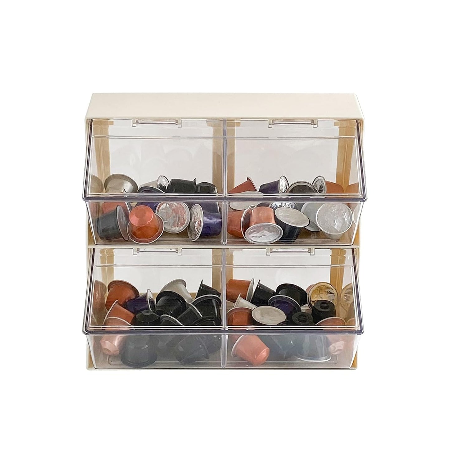 Large Coffee Pod and Tea Bags Organizer with Lid, White | Plastic Creamer Holder, For K Cups, Sugar Bags, Drink Packets, Coffee Bar Accessories Storage Box for Home Office