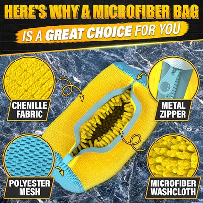 2 Pcs Reusable Shoe Washing Machine Bag, XXL with Zipper, Yellow | Shoe Bag for Washing Machine & Dryer; Fluffy Fibers Clean Every Side; Protects Shoes; Fits Sneakers US 6 to 12; Hanging Loop