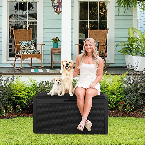 Devoko 100 Gallon Resin Waterproof Outdoor Storage Box with Cushion | Large Resin Deck Box Indoor Lockable Storage Container for Patio Furniture Garden Pool Cushions