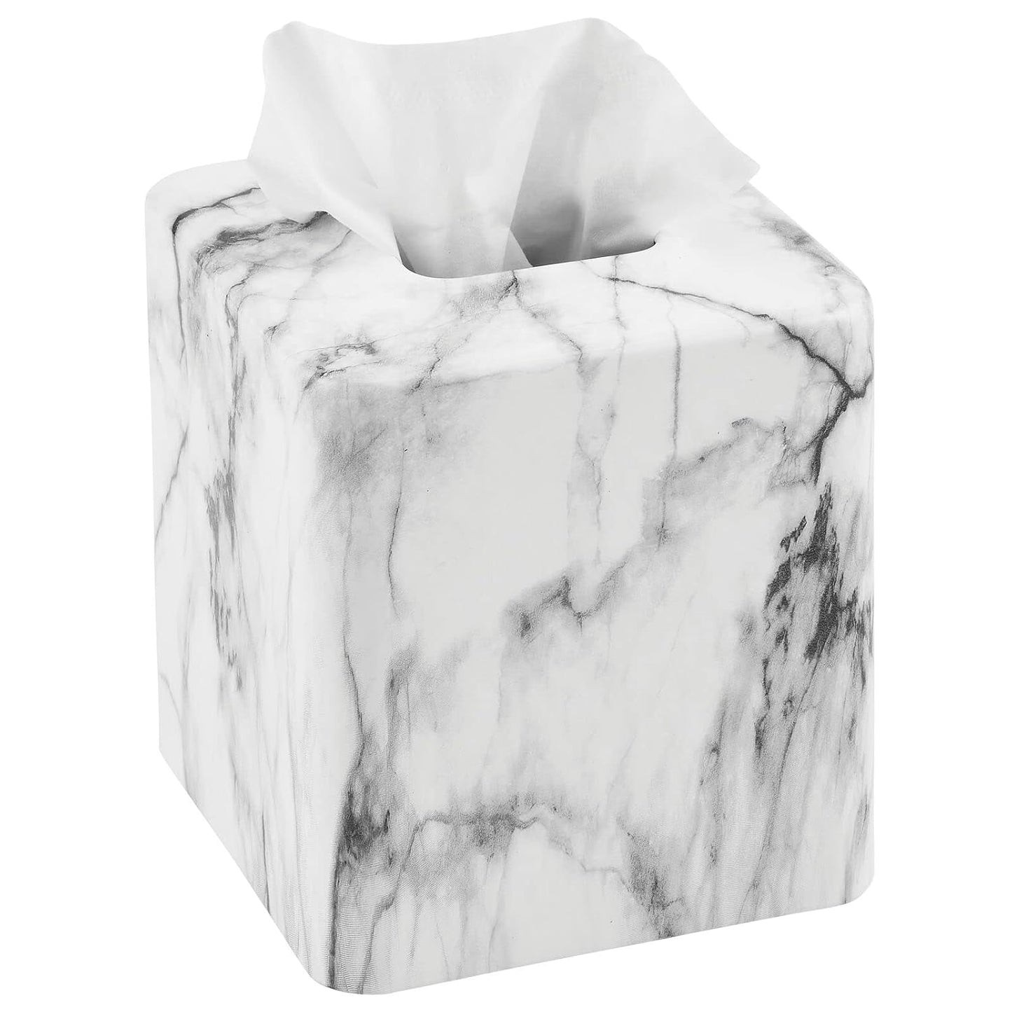 mDesign Metal Square Tissue Box Cover, Modern Facial Paper Holder - Accessories for Bathroom Vanity Countertop, Bedroom Dresser, Night Stand, Desk, Office and End Table - Unity Collection - Marble
