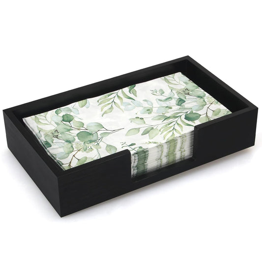 Black Wooden Napkin Holder for Bathroom Paper Hand Guest Towels Holder Tray | Cocktail Table Napkins Holder Flat Wood Paper Towel Holder Countertop Guest Bathroom Decor Disposable Face Towel Holder