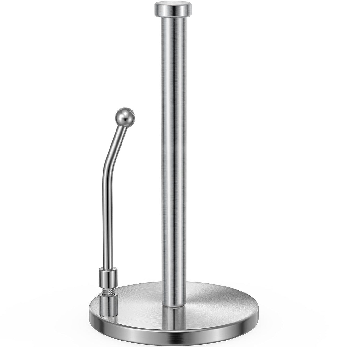 SMARTAKE Paper Towel Holder Countertop, Non-Slip Weighted Base, Silver | Freestanding Kitchen Roll Dispenser, Rustproof Stainless Steel, Spring Arm for Easy Tear, Widden Top, with 4 Suction Cups