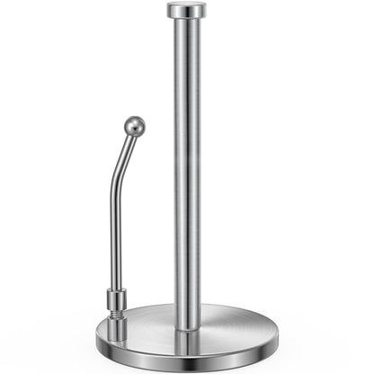 SMARTAKE Paper Towel Holder Countertop, Non-Slip Weighted Base, Silver | Freestanding Kitchen Roll Dispenser, Rustproof Stainless Steel, Spring Arm for Easy Tear, Widden Top, with 4 Suction Cups
