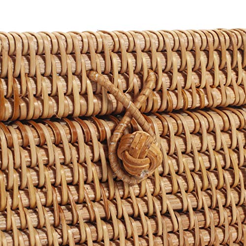 Rattan Square Tissue Box Cover, 5.7" x 5.7" x 5", Decorative Woven Facial Tissue Holder with Hinged Top Lid, Natural Color
