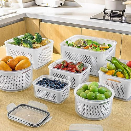Fruit Storage Containers for Fridge with Removable Colander, Airtight Food Storage Container, Dishwasher Safe Produce Saver for Refrigerator, Keep Berry Fruit Fresh Longer 4 pcs Small Clear