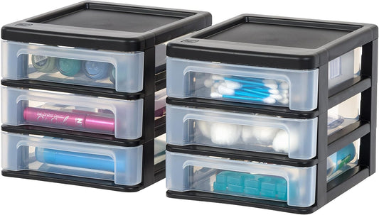 2-Pack, 3-Drawer Small Plastic Stacking Desktop Or... (Black | Plastic)