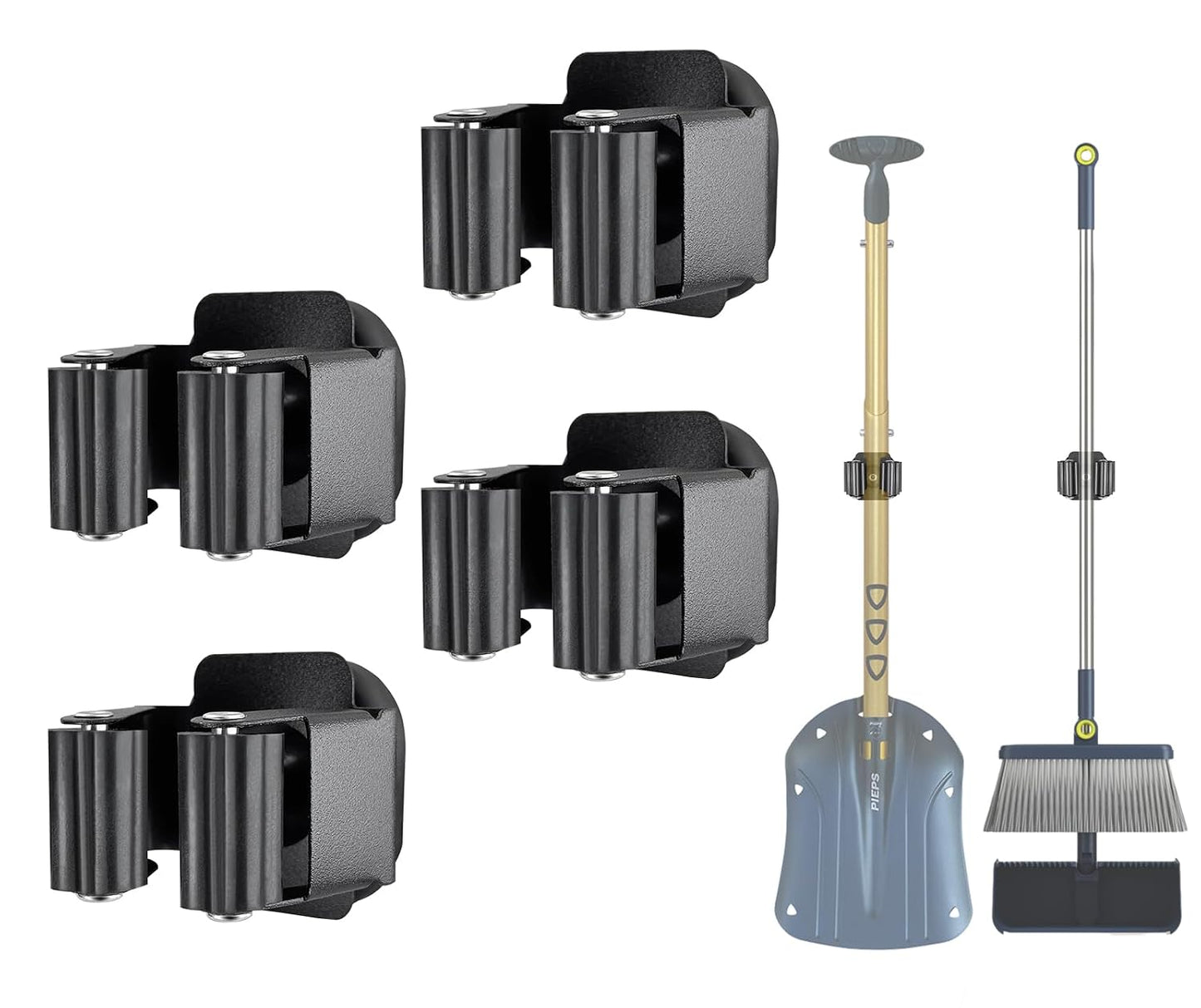 Upgraded Magnetic Broom and Mop Holder Wall Mount, Space-Saving Heavy Duty No Drill Over the Door Broom Gripper RV Camper Wall Organizer,Black,4 Pcs