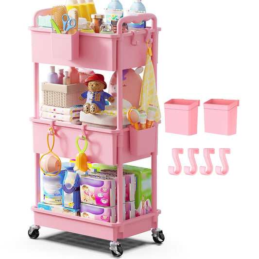 Diaper Cart with Lockable Wheels and Easy Assembly... (Pink | Plastic)