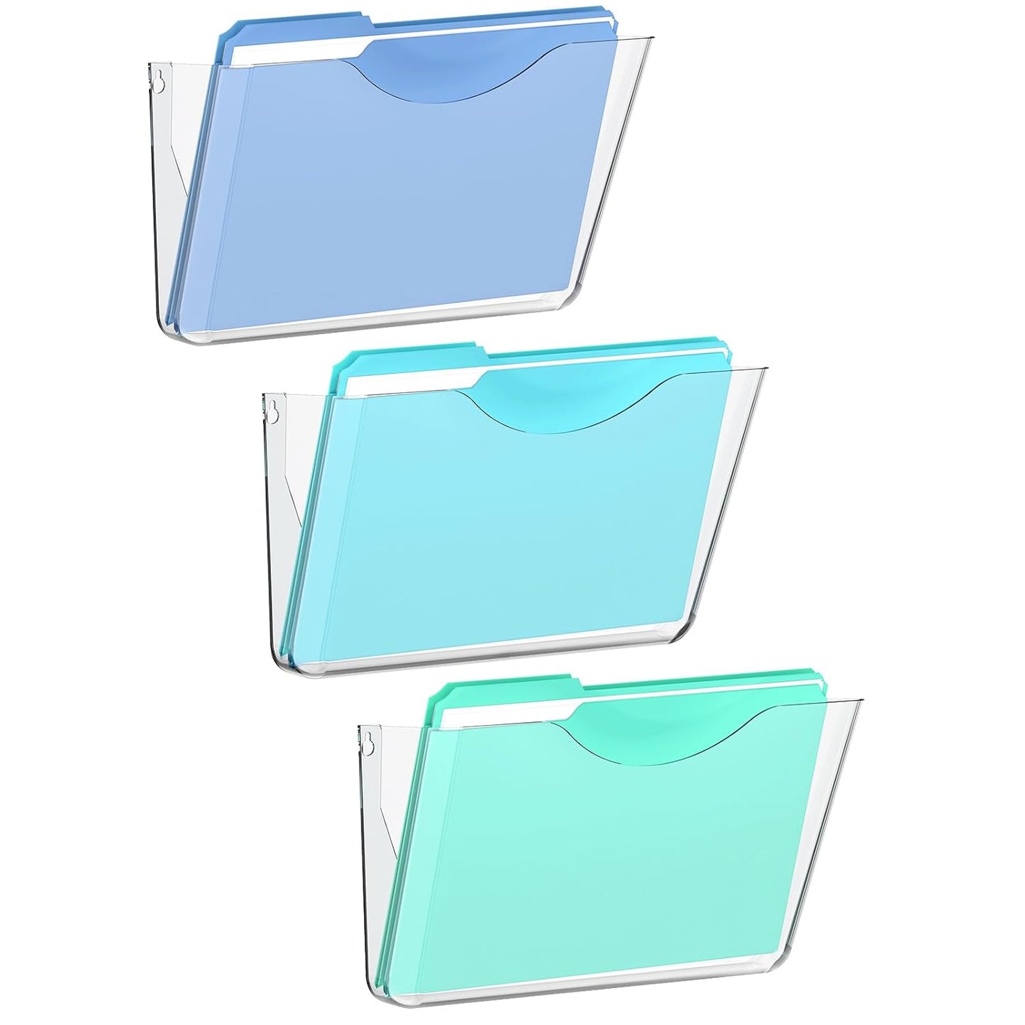 Clear Acrylic Wall File Holder, 3 Pack Wall Mount Single Pocket Organizer | One-piece design, no assembly needed, screws not included, ideal for mail magazines folders office home classroom use