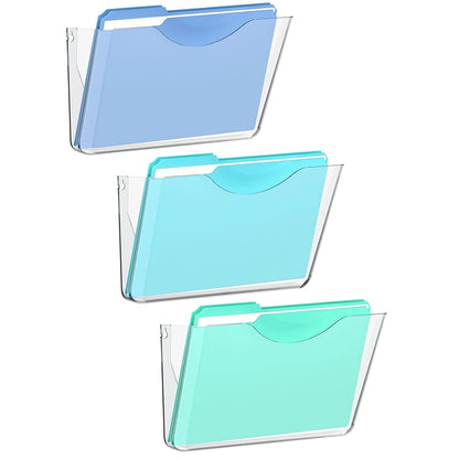 Clear Acrylic Wall File Holder, 3 Pack Wall Mount Single Pocket Organizer | One-piece design, no assembly needed, screws not included, ideal for mail magazines folders office home classroom use