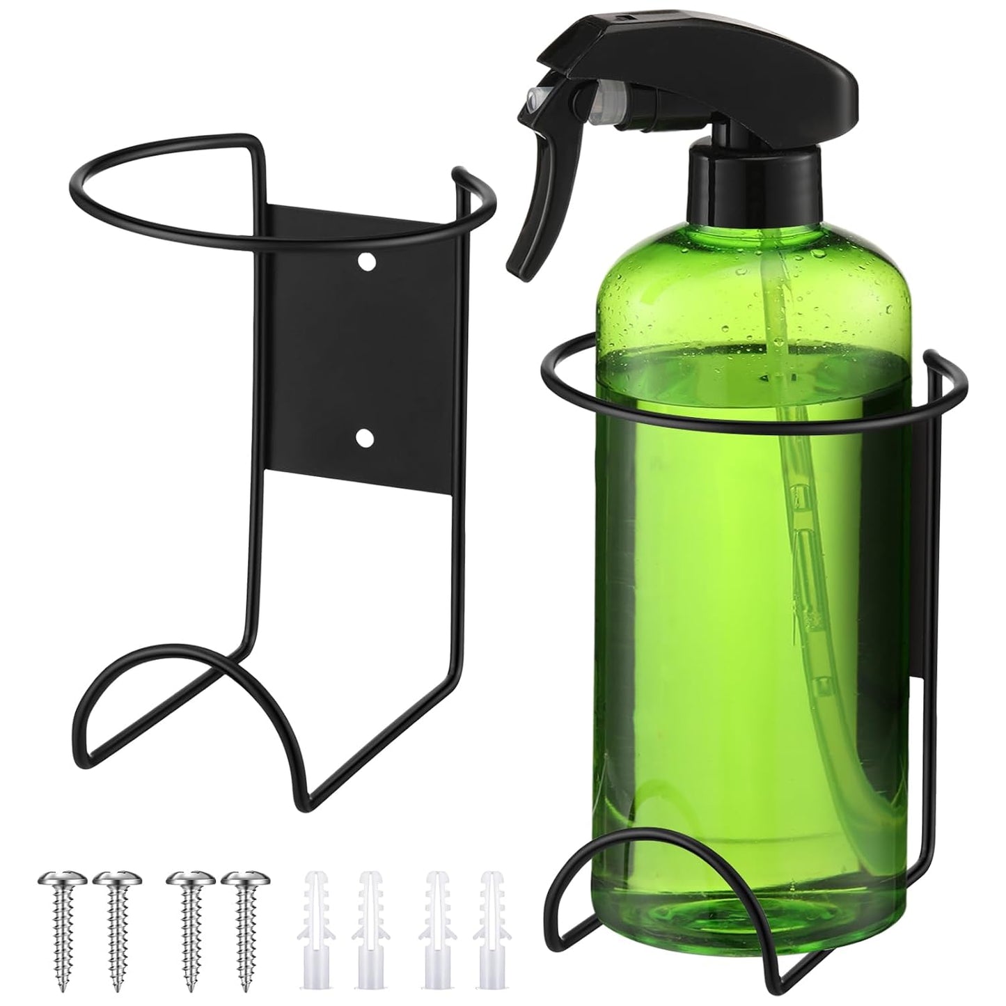 CroBlissful 2 Pcs Spray Bottle Holder Wall Mount Heavy Duty Spray Bottle Rack Stainless Steel Storage Rack Garage Can Organizer Craft with Hardware (Black)