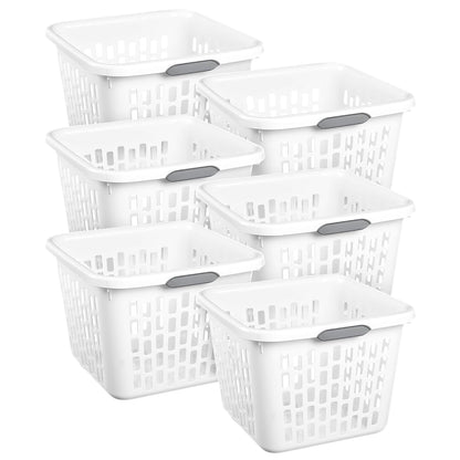 Sterilite Square Laundry Basket, Plastic Clothes Hamper, 6-Pack | 1.5 Bushel Capacity, White, Dirty Clothing Storage, Ventilated Rectangular Holes & Large Comfort Grip Handles for Easy Carry