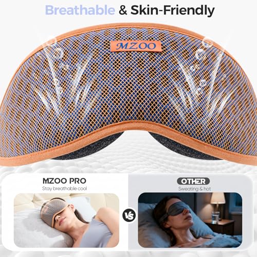 MZOO Pro Breathable Sleep Mask - Complete Blackout Sleeping Eye Mask for Side Sleeper, 3D Zero Pressure & Eyelash Friendly Night Blindfold Eye Covers, Travel Essentials & Birthday Gifts for Women Men