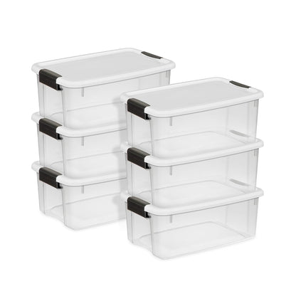 Sterilite 18 Qt Ultra™ Latch Box, Durable Clear Storage Bin w/ Lid, 6 Pack | Heavy-Duty and Stackable Plastic Containers with Latches for Closet, Cabinet, Bedroom, Bathroom and Dorm Room Organization