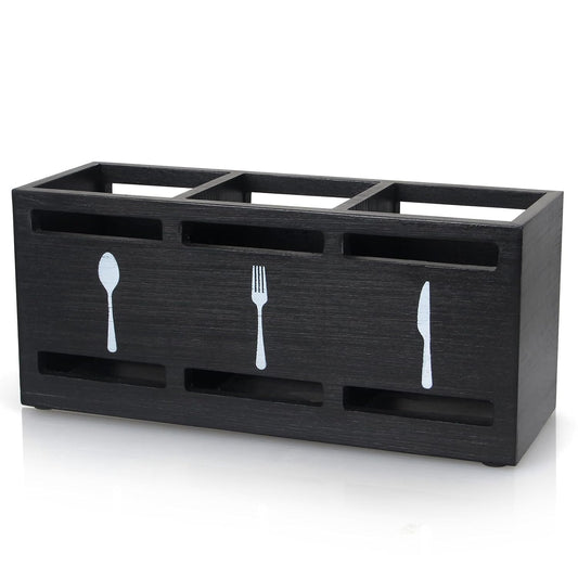 Wooden Silverware Caddy for Party Cutlery Utensil... (Black | Wood)