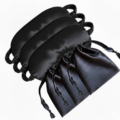 [3 Pack] QSYW Sleep Masks, Satin Eye Mask for Sleeping - Silky Eye Masks Bulk with Storage Bag & Elastic Strap,Black
