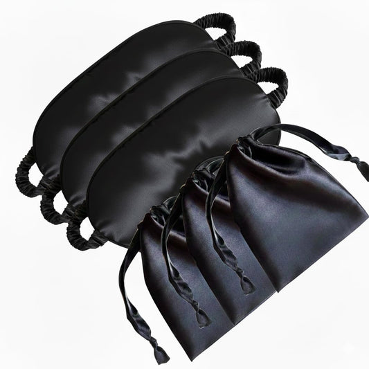 [3 Pack] QSYW Sleep Masks, Satin Eye Mask for Sleeping - Silky Eye Masks Bulk with Storage Bag & Elastic Strap,Black