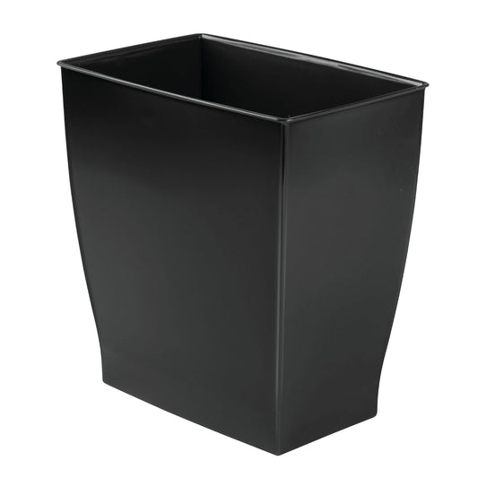 iDesign Small Plastic Bathroom Trash Can, Black | Slim Rectangle, For Bedroom, For Office, For Dorm