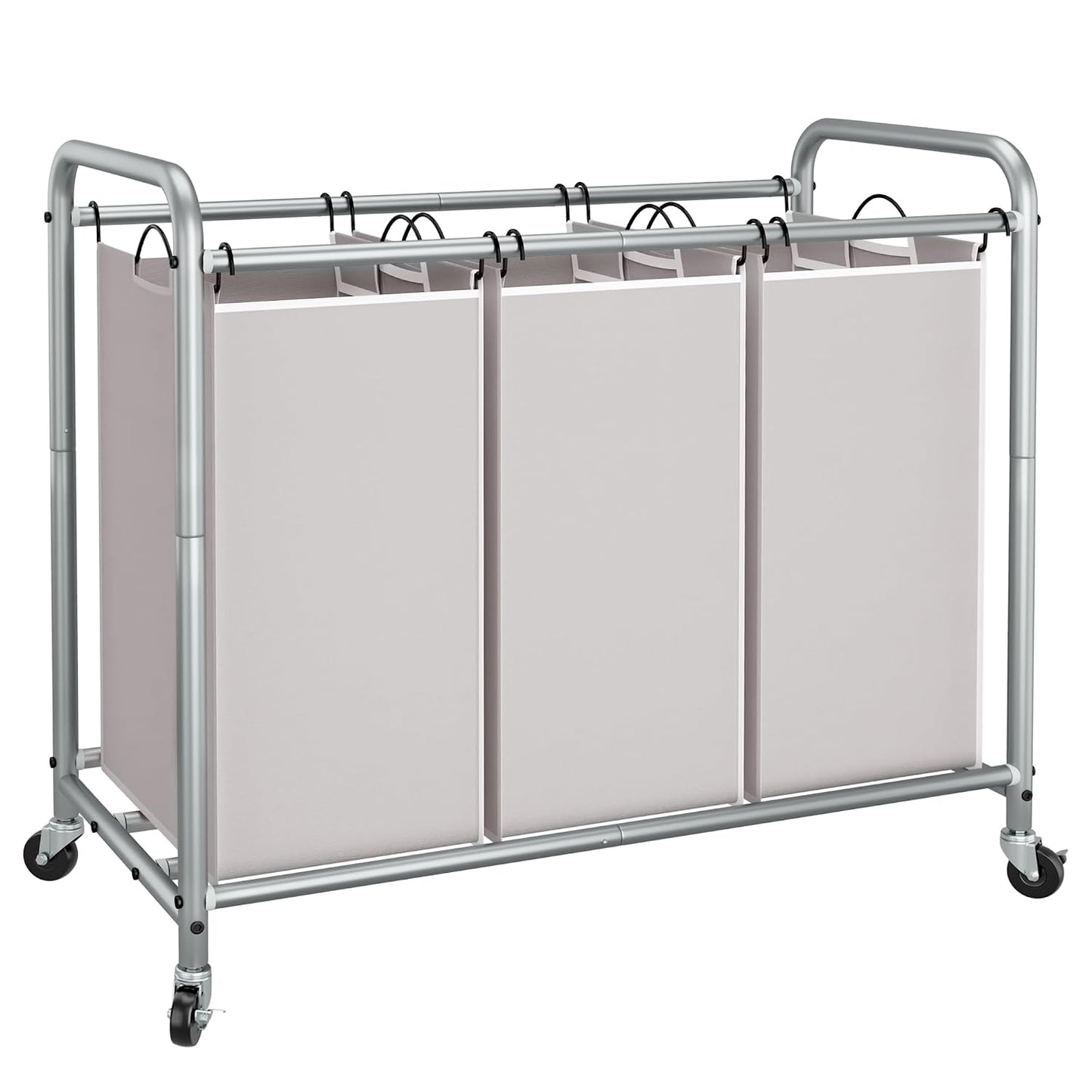 STORAGE MANIAC 3 Section Laundry Sorter, 35.6 Gal (135 L) Laundry Hamper Cart with Heavy Duty Rolling Lockable Wheels and Removable Bags, Clothes Organizer Basket Separator Hamper, Gray