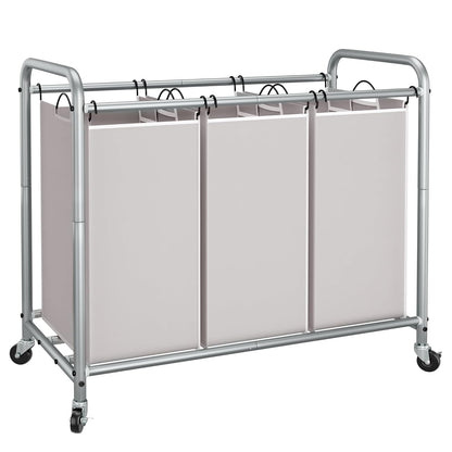STORAGE MANIAC 3 Section Laundry Sorter, 35.6 Gal (135 L) Laundry Hamper Cart with Heavy Duty Rolling Lockable Wheels and Removable Bags, Clothes Organizer Basket Separator Hamper, Gray