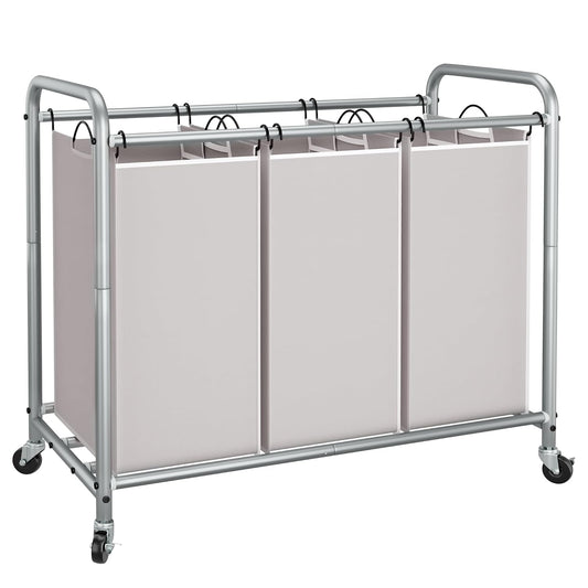 STORAGE MANIAC 3 Section Laundry Sorter, 35.6 Gal (135 L) Laundry Hamper Cart with Heavy Duty Rolling Lockable Wheels and Removable Bags, Clothes Organizer Basket Separator Hamper, Gray