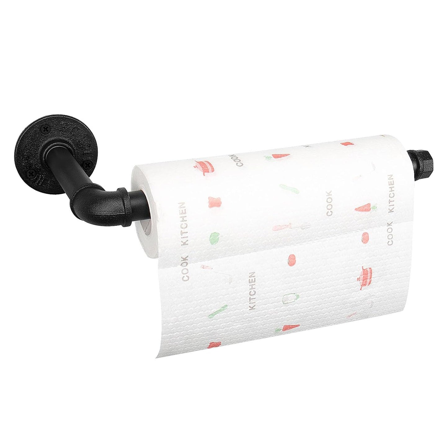 Industrial Iron Pipe Kitchen Paper Towel Holder, Vintage Farmhouse Heavy Duty DIY Industrial Rustic Wall Mount Paper Towel Rack for Kitchen Bathroom (1, Black)
